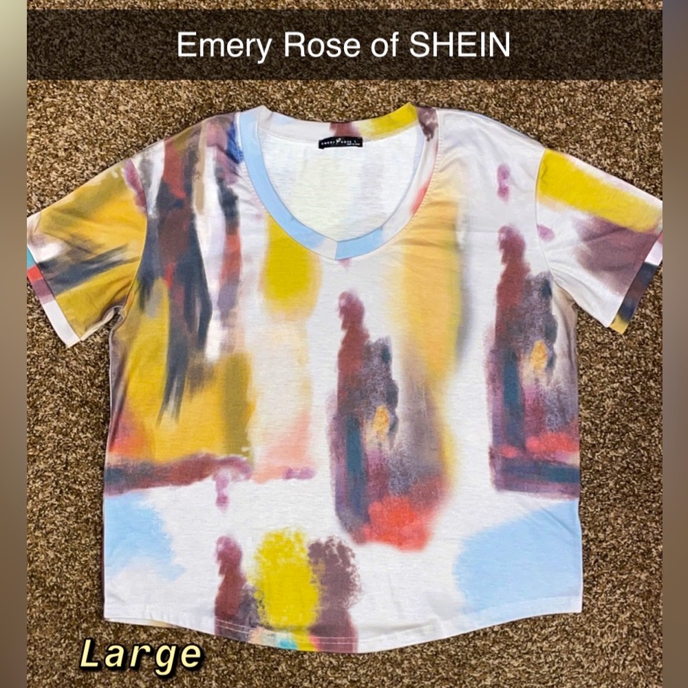 Emery Rose Tee Shirt of Vibrant Colors Abstract Design